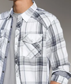 Tops | BKE Plaid Standard Shirt White Blue