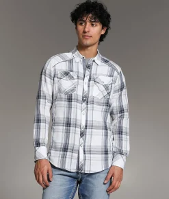 Tops | BKE Plaid Standard Shirt White Blue