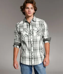 Tops | BKE Plaid Standard Shirt White Grey Mint