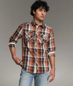 Tops | BKE Plaid Standard Shirt Brown Rusty Orange