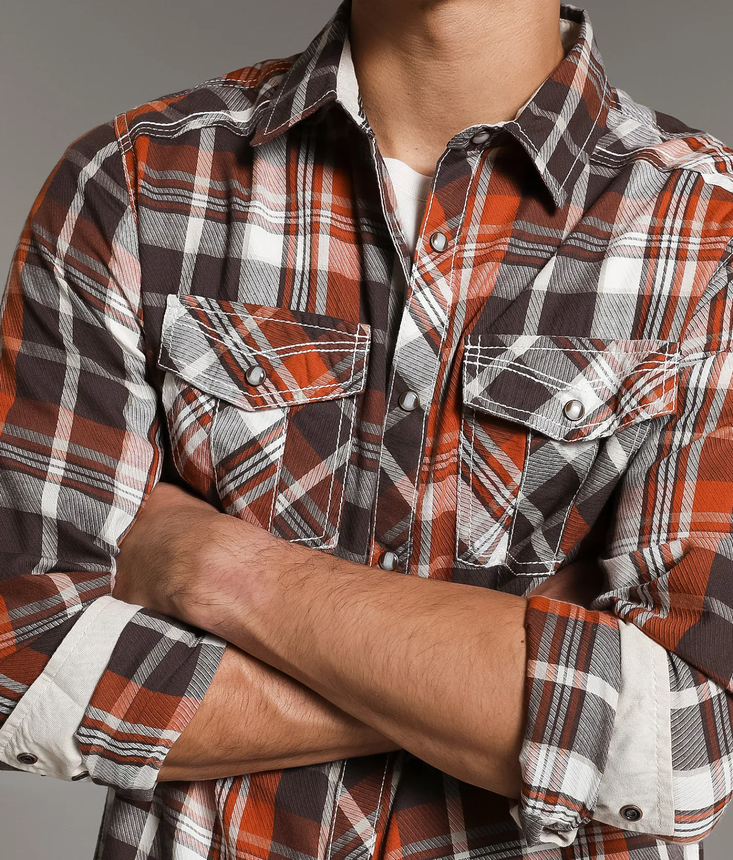 Tops | BKE Plaid Standard Shirt Brown Rusty Orange