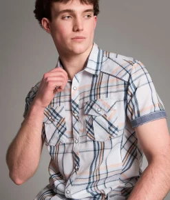 BKE Plaid Standard Shirt White Blue Orange Clearance