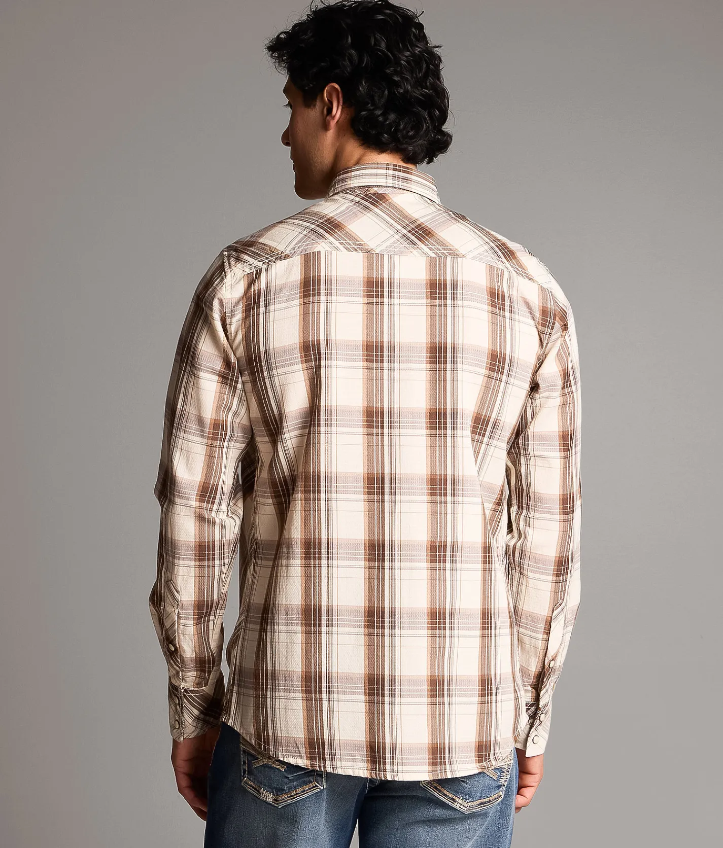 Tops | BKE Plaid Standard Shirt Brown Tan