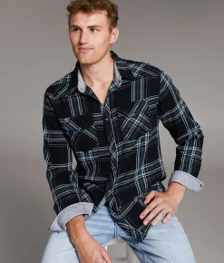 Tops | BKE Plaid Standard Shirt Black White Teal