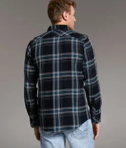 Tops | BKE Plaid Standard Shirt Black White Teal