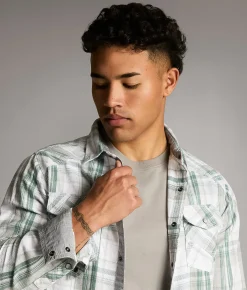 BKE Plaid Standard Shirt White Blue Clearance