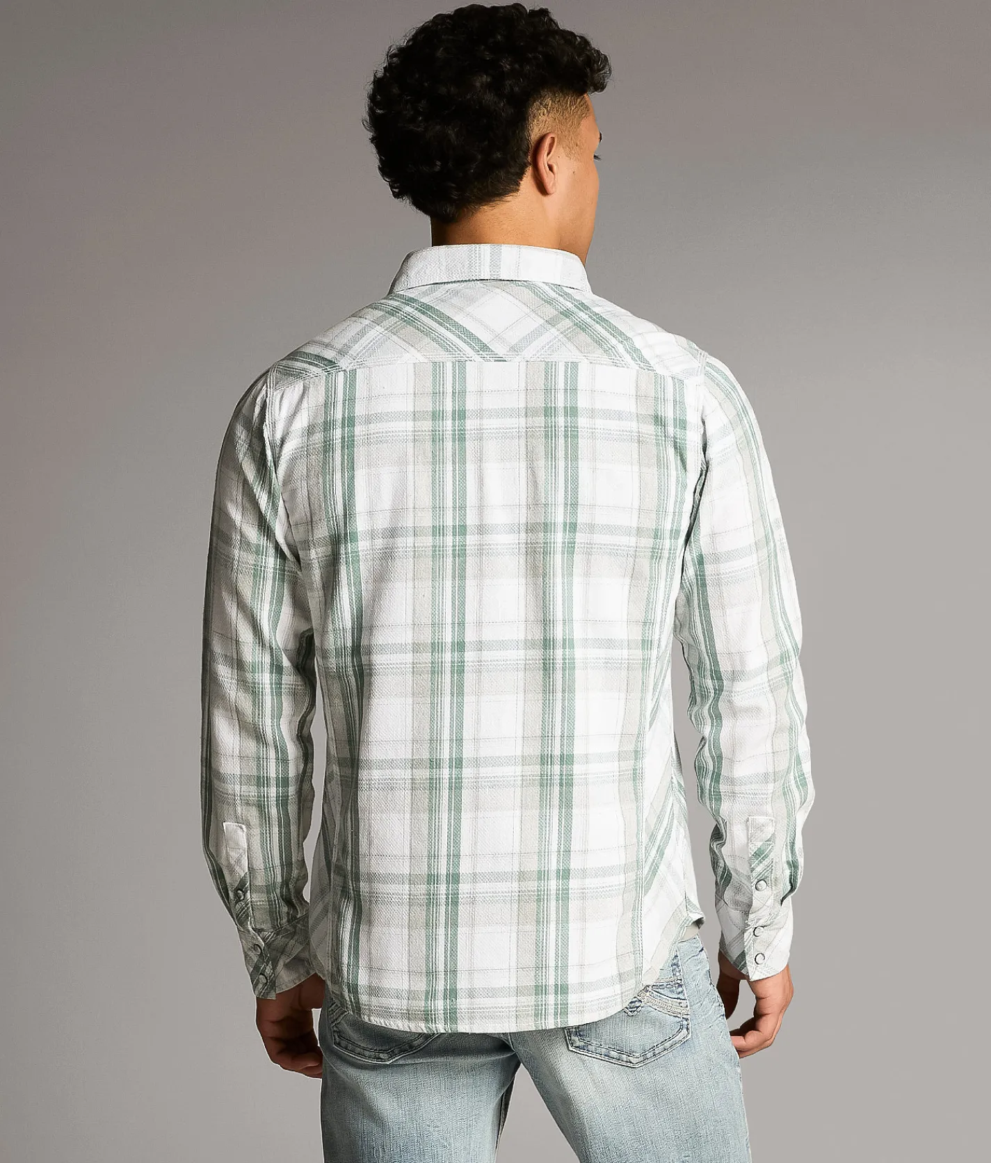 BKE Plaid Standard Shirt White Blue Clearance