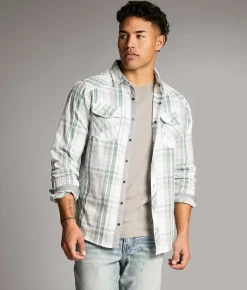 BKE Plaid Standard Shirt White Blue Clearance