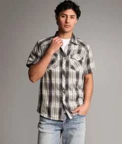 BKE Plaid Standard Shirt Black Green Discount