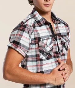 Tops | Buckle Black Plaid Standard Stretch Shirt Black White Pink