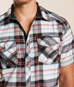 Tops | Buckle Black Plaid Standard Stretch Shirt Black White Pink