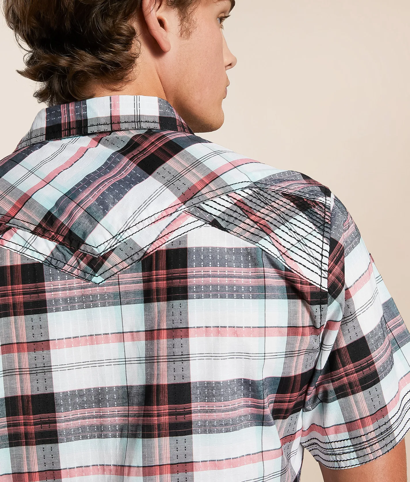 Tops | Buckle Black Plaid Standard Stretch Shirt Black White Pink