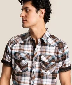 Tops | Buckle Black Plaid Standard Stretch Shirt White Brown Blue