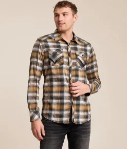 Tops | Buckle Black Plaid Standard Stretch Shirt Black Gold