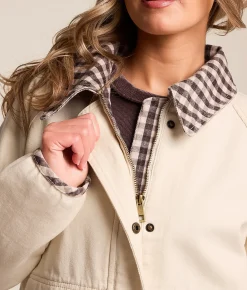 Tops|Coats & Jackets | Blu Pepper Plaid Trim Denim Jacket Cream