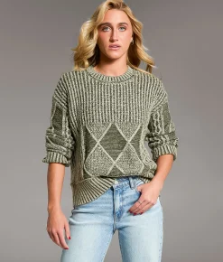 BKE Plated Cable Stitch Sweater Thyme Best