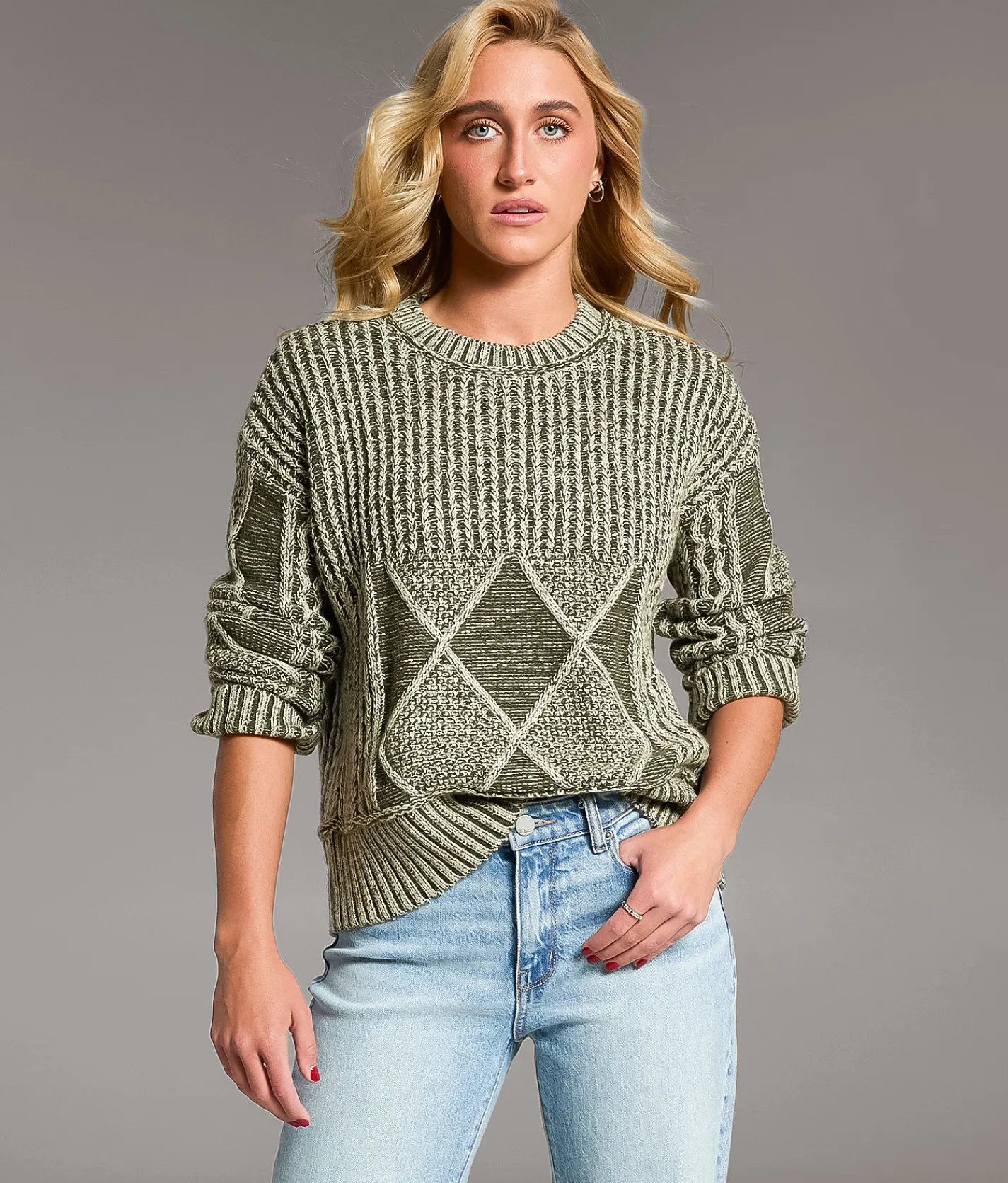 BKE Plated Cable Stitch Sweater Thyme Best