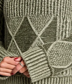 BKE Plated Cable Stitch Sweater Thyme Best