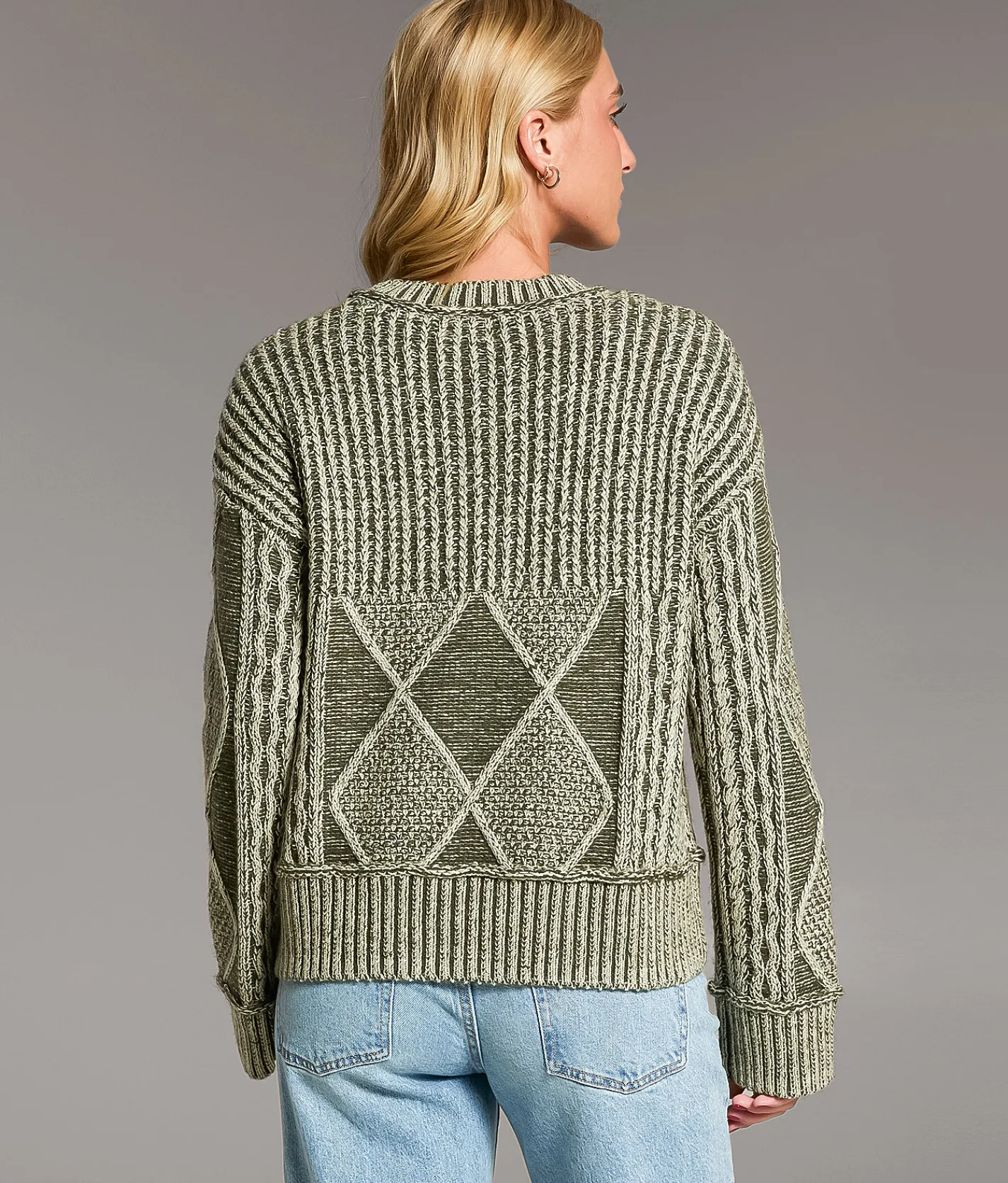 BKE Plated Cable Stitch Sweater Thyme Best