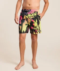PSD Playboy Beach Club Stretch Swim Trunks Multi Discount