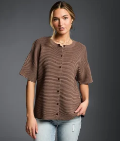Tops | Buckle Black Pleated Cardigan Sweater Deep Taupe