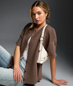 Tops | Buckle Black Pleated Cardigan Sweater Deep Taupe