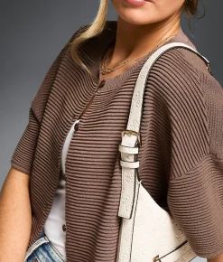 Tops | Buckle Black Pleated Cardigan Sweater Deep Taupe