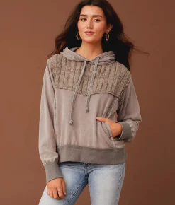Gimmicks Pleated Eyelet Hooded Sweatshirt Washed Mauve Best