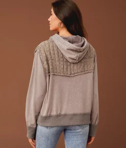 Gimmicks Pleated Eyelet Hooded Sweatshirt Washed Mauve Best