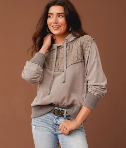 Gimmicks Pleated Eyelet Hooded Sweatshirt Washed Mauve Best