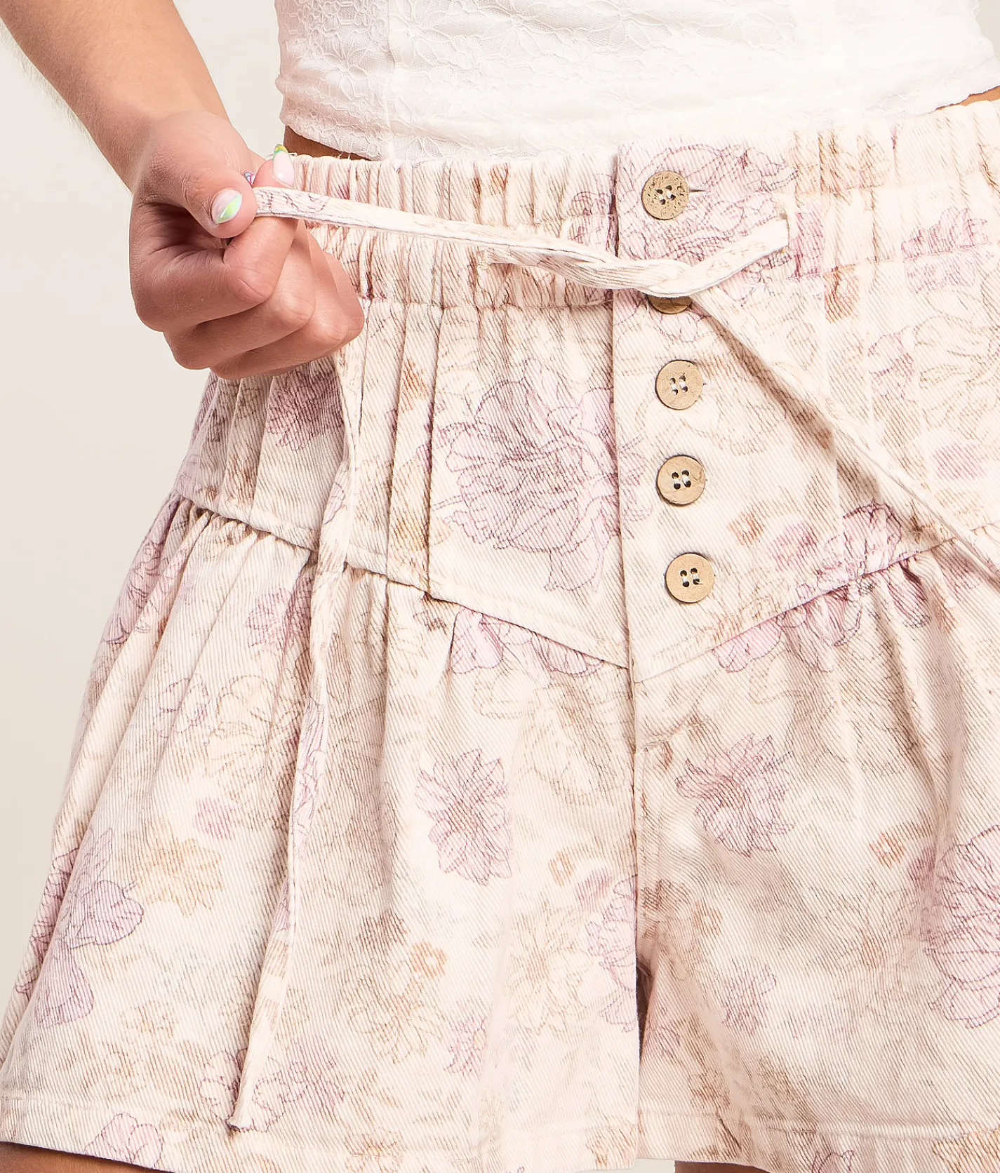 So Me Pleated Floral Short Blush Pink Discount