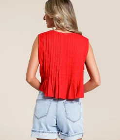 lalavon. Pleated Front Tie Tank Top Pink Discount