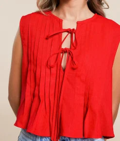 lalavon. Pleated Front Tie Tank Top Pink Discount
