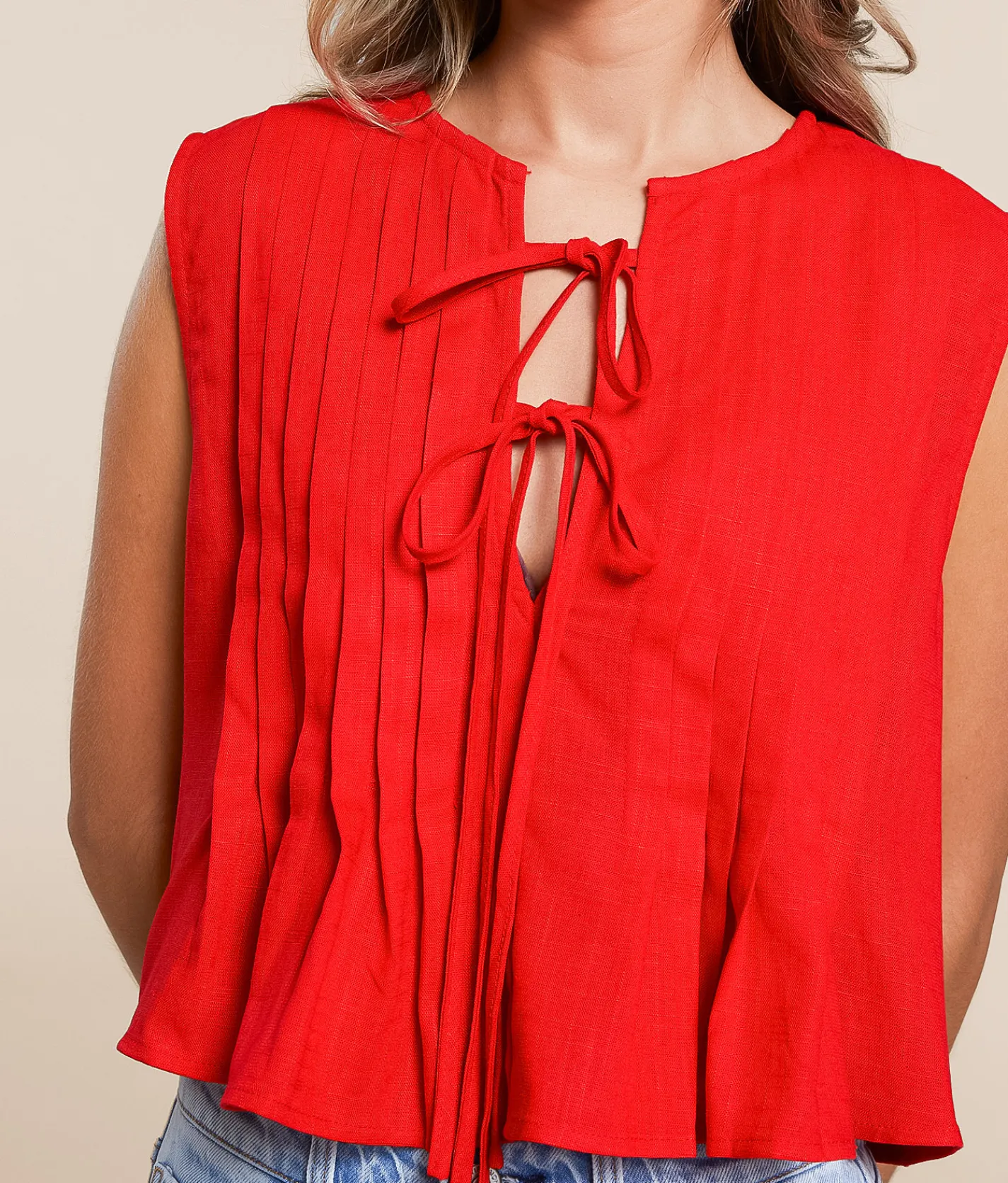 lalavon. Pleated Front Tie Tank Top Pink Discount