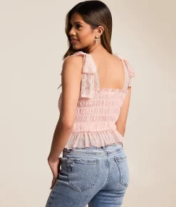 Tops | Willow & Root Pleated Mesh Peplum Tank Top Pink