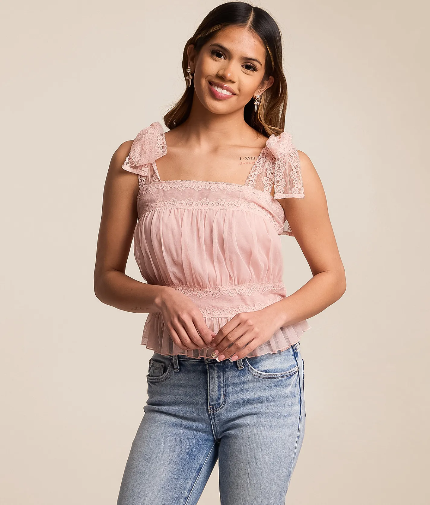 Tops | Willow & Root Pleated Mesh Peplum Tank Top Pink