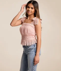 Tops | Willow & Root Pleated Mesh Peplum Tank Top Pink