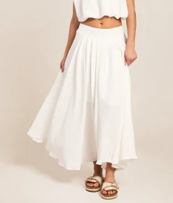 Blu Pepper Pleated Midi Skirt White