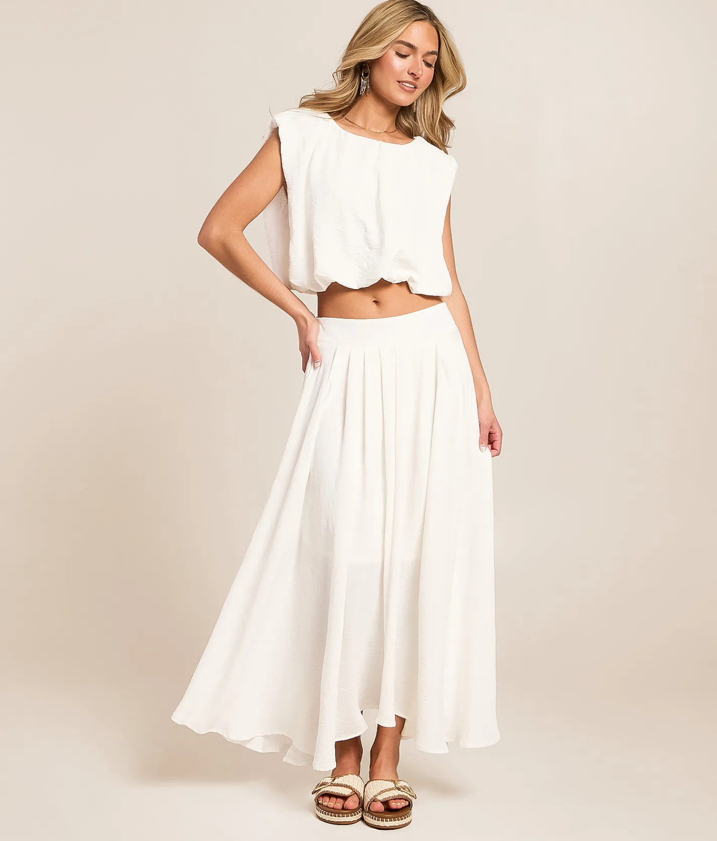 Blu Pepper Pleated Midi Skirt White