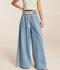 Jeans|Bottoms | CAMELLIA Pleated Wide Leg Trouser Jean Light Wash