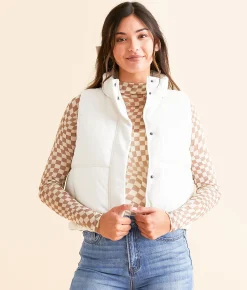 Open SZN Pleather Cropped Puffer Vest White Online