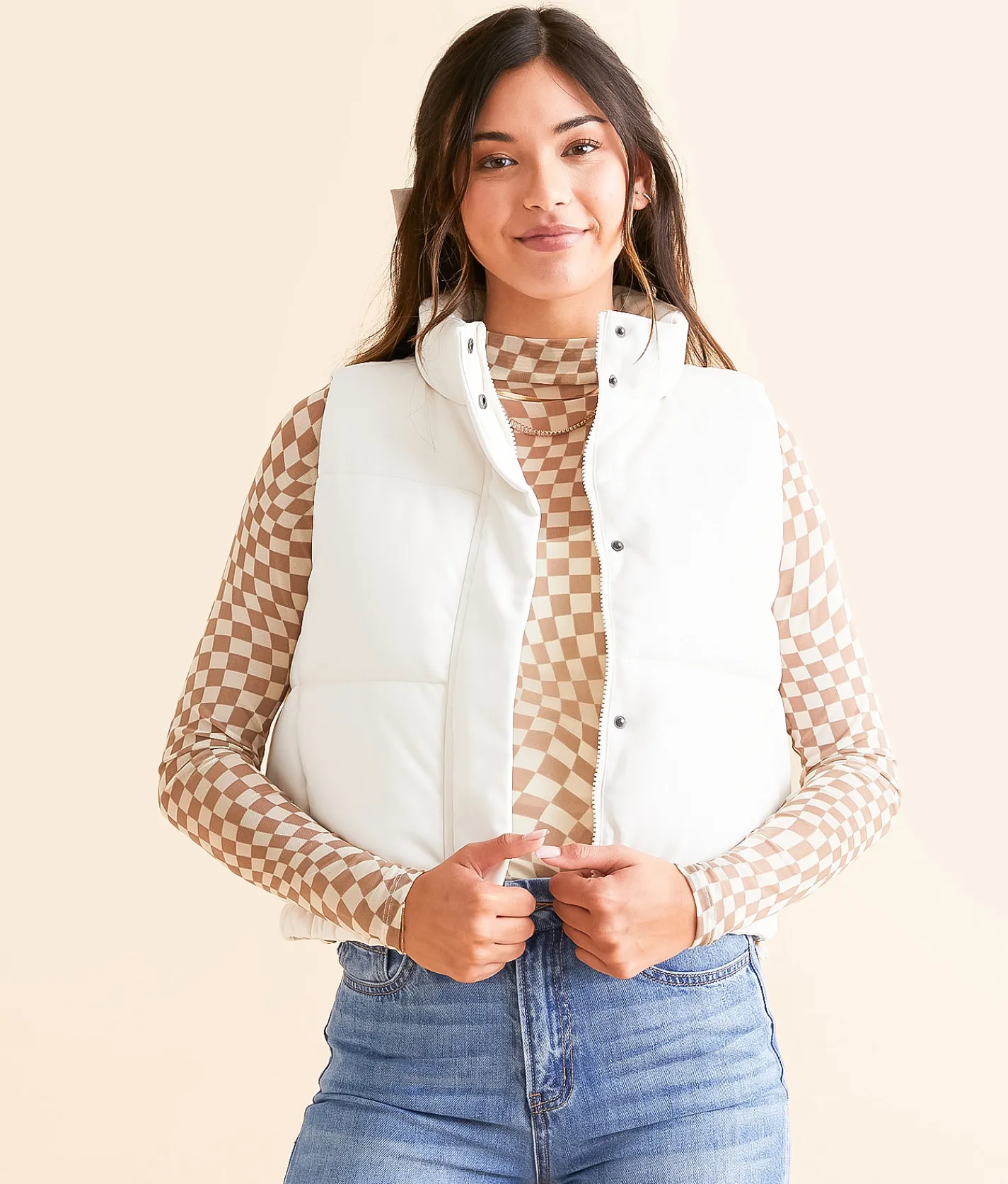 Open SZN Pleather Cropped Puffer Vest White Online