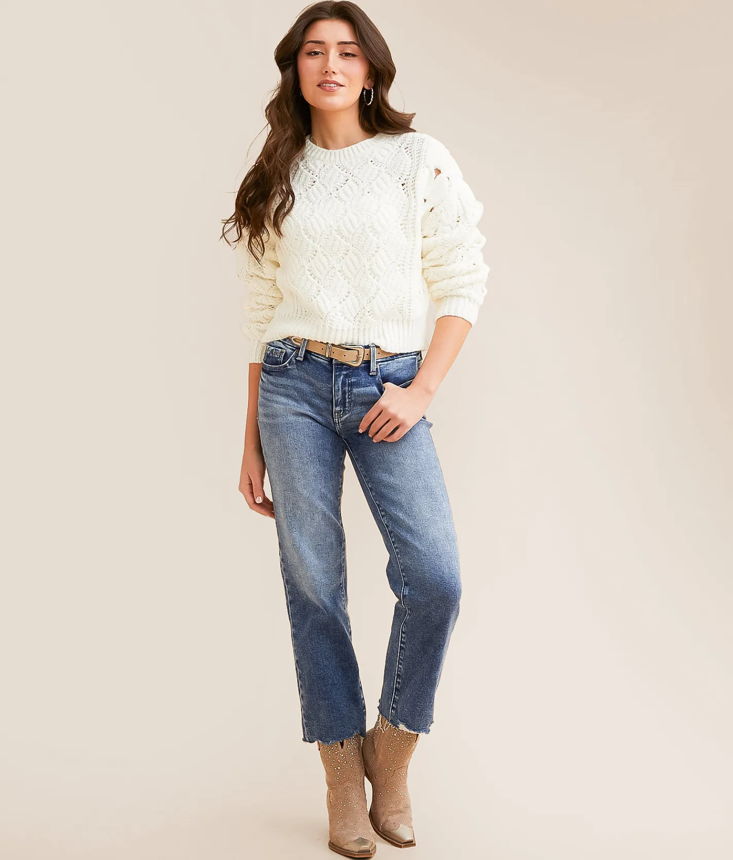 Willow & Root Plush Cropped Sweater Cream Clearance