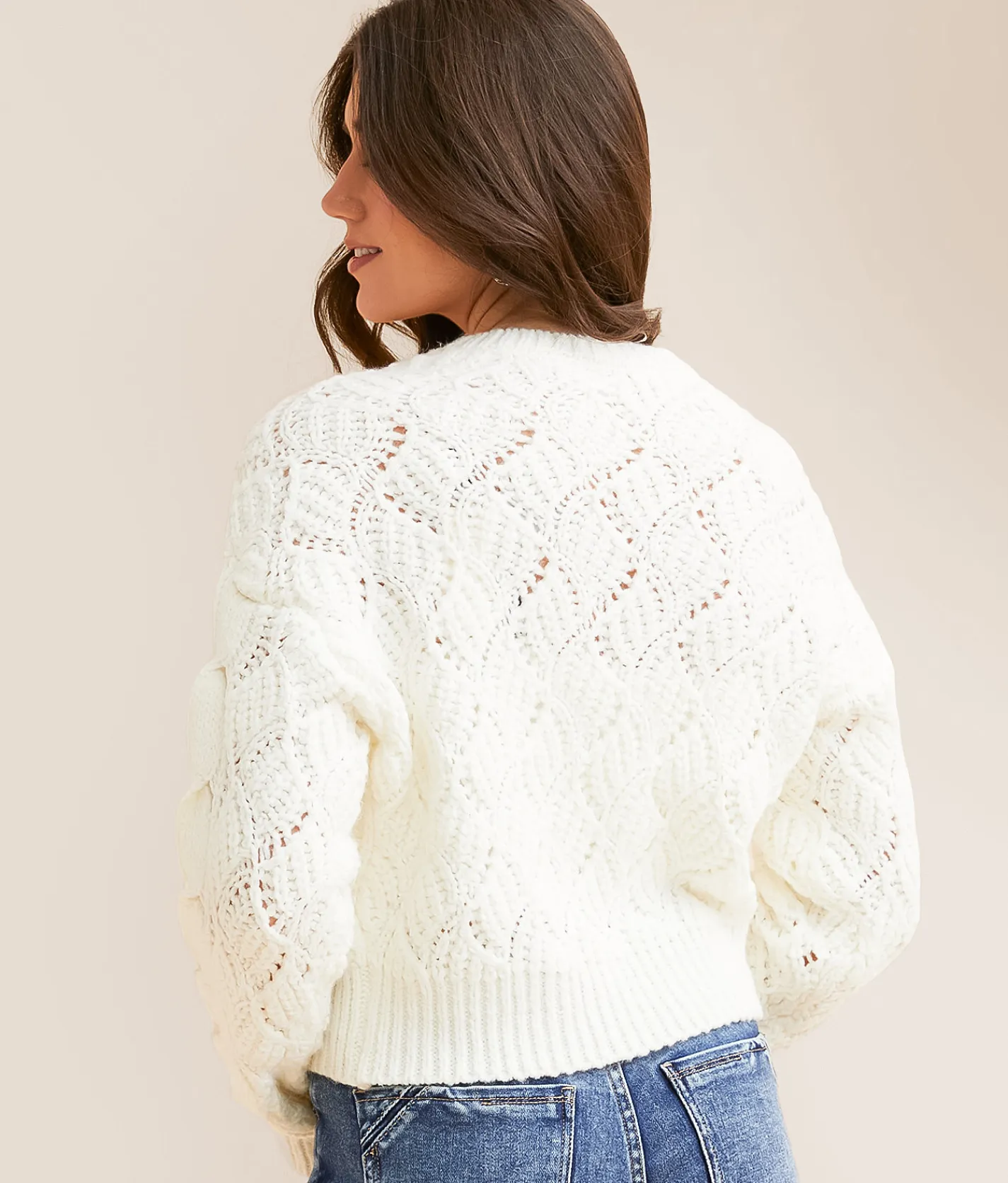Willow & Root Plush Cropped Sweater Cream Clearance