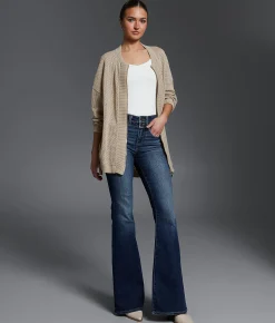 Buckle Black Pointelle Cardigan Sweater Camel New
