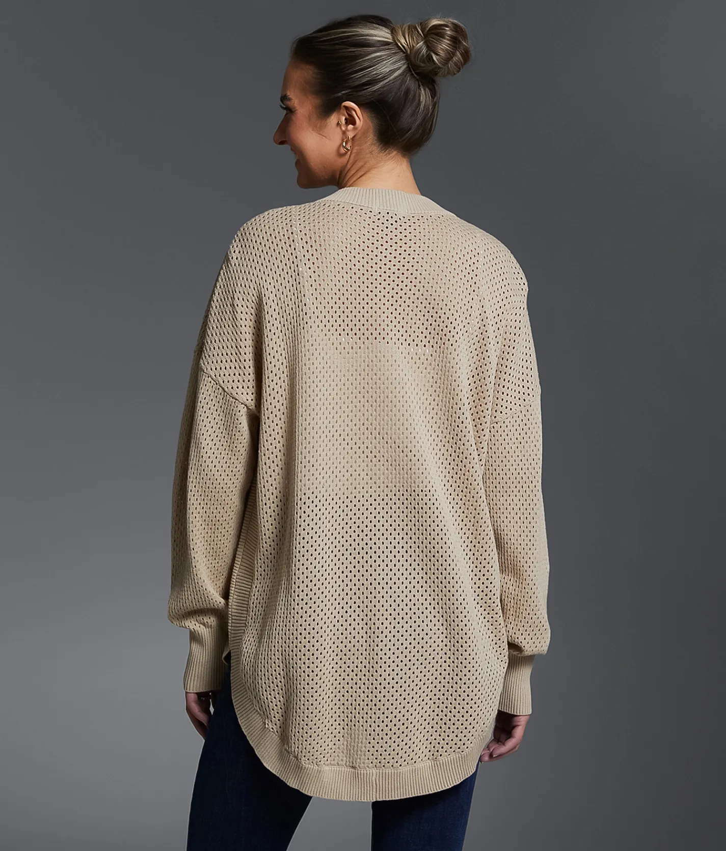 Buckle Black Pointelle Cardigan Sweater Camel New