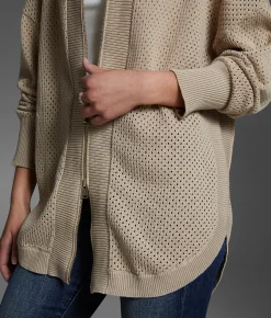 Buckle Black Pointelle Cardigan Sweater Camel New