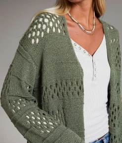 Tops | BKE Pointelle Cardigan Sweater Thyme