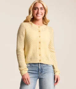 Tops | The Workshop Pointelle Cardigan Sweater Butter Yellow