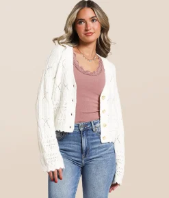 Willow & Root Pointelle Cropped Cardigan Sweater White Online